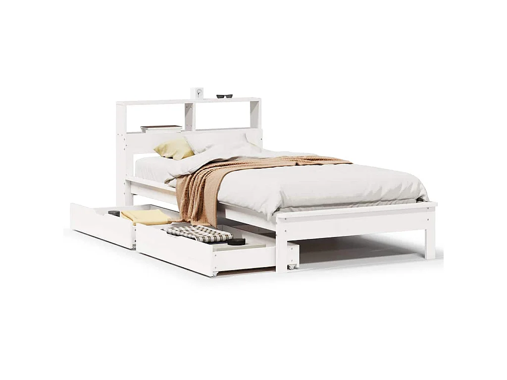 Bed met boekenkast zonder matras grenenhout wit 90x200 cm
