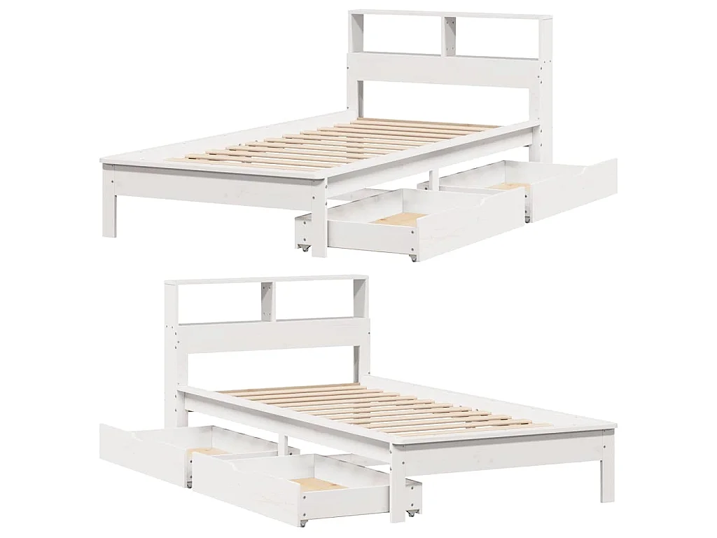 Bed met boekenkast zonder matras grenenhout wit 90x200 cm