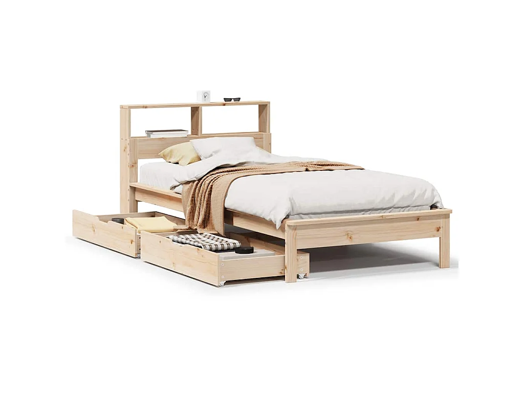 Cama con estantería sin colchón madera maciza de pino 90x190 cm