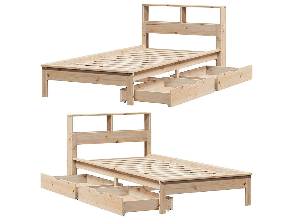 Cama con estantería sin colchón madera maciza de pino 90x190 cm