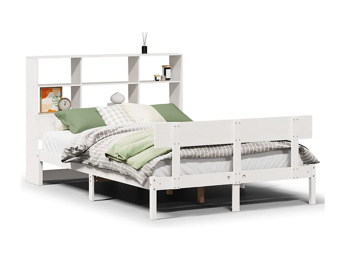 Lit bibliothèque sans matelas blanc 140x200 cm bois pin massif