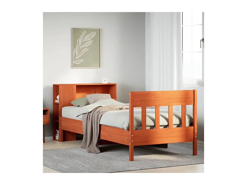 Lit bibliothèque sans matelas cire marron 75x190 cm pin massif