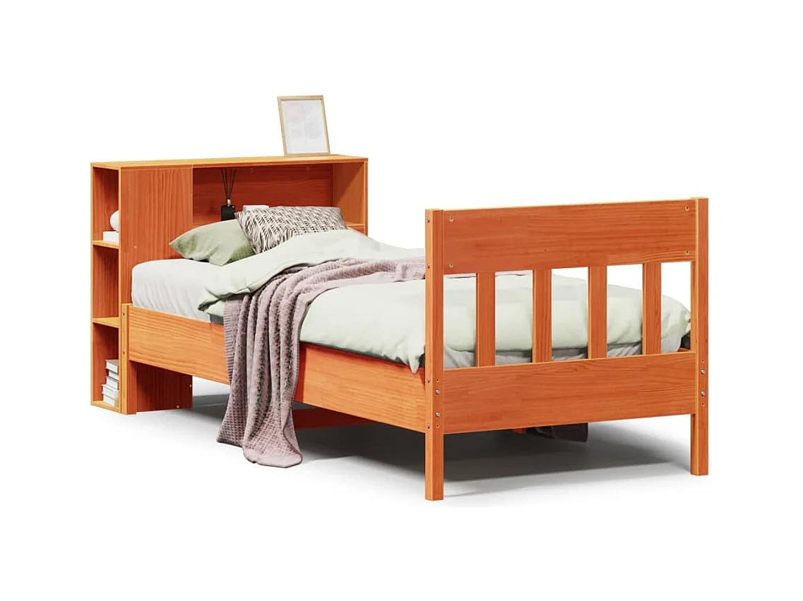 Lit bibliothèque sans matelas cire marron 75x190 cm pin massif