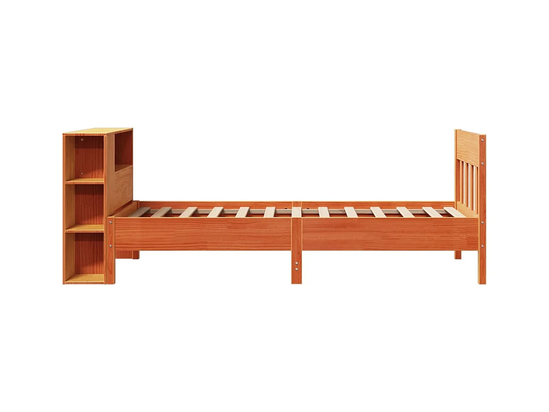 Lit bibliothèque sans matelas cire marron 75x190 cm pin massif