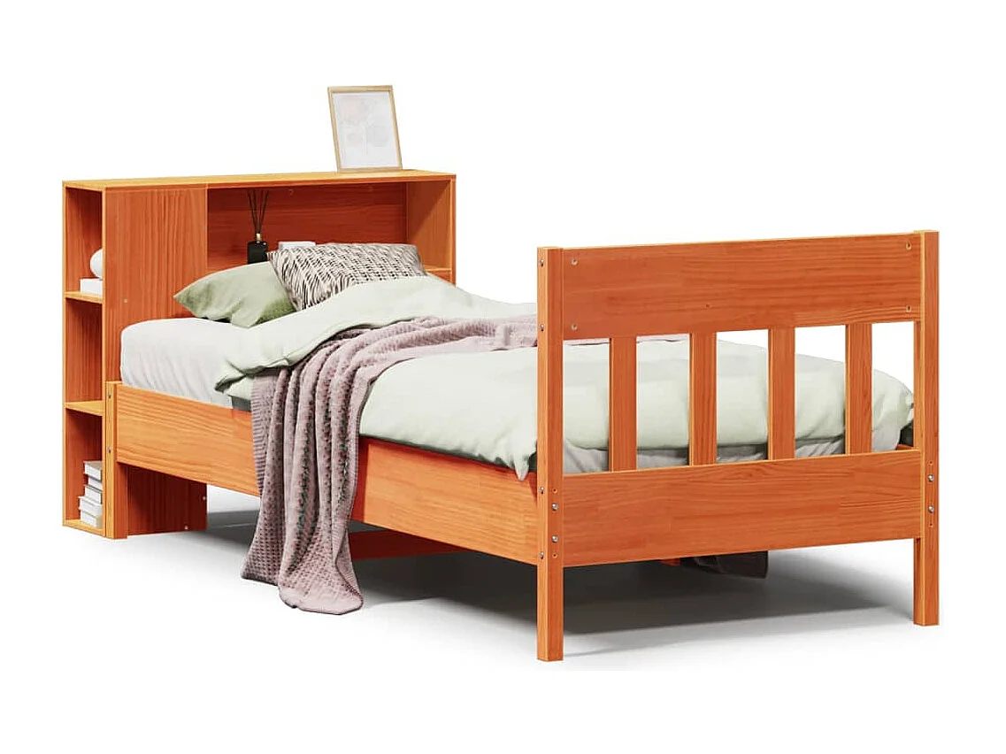 Letto Libreria senza Materasso Marrone Cera 75x190 cm in Pino