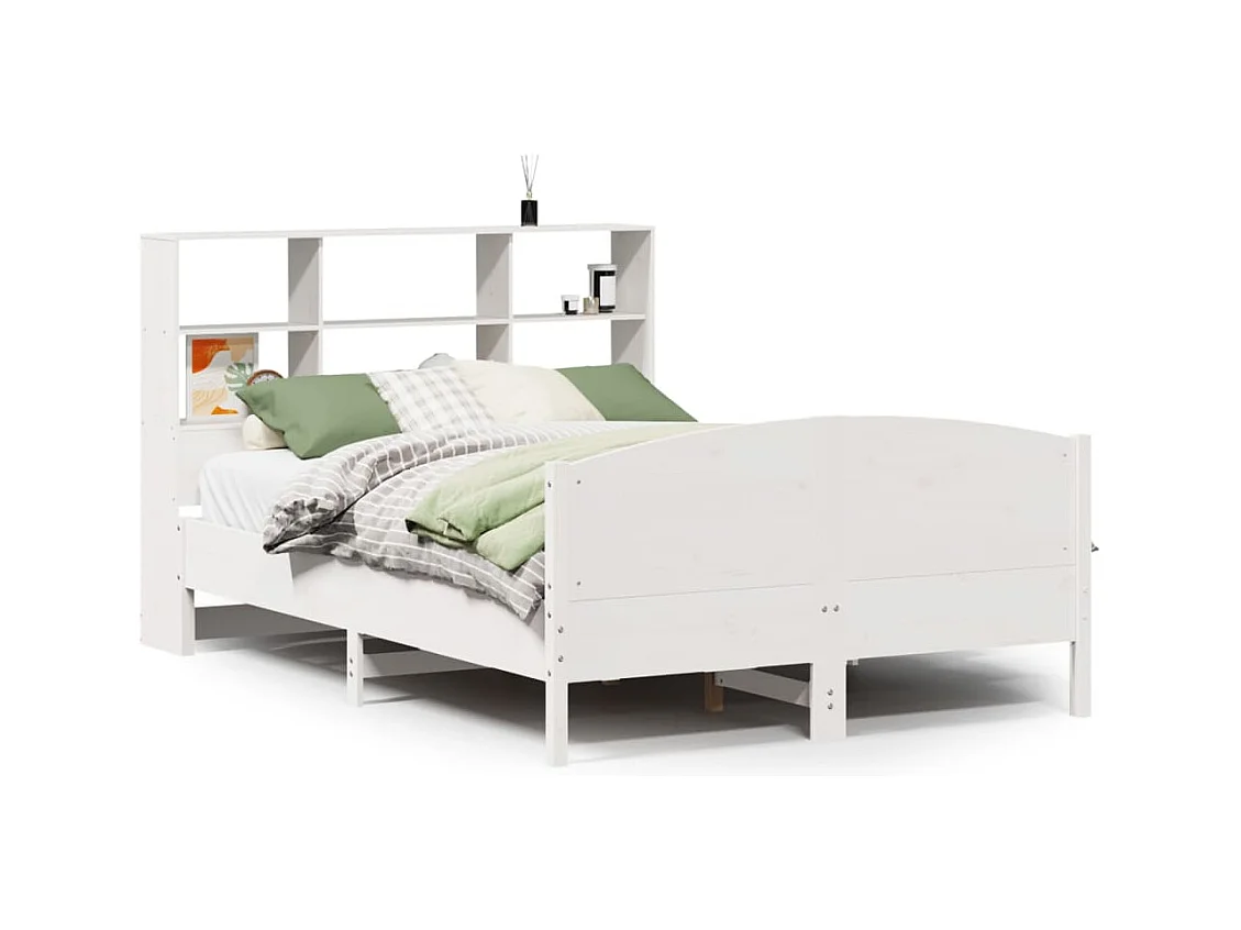 Lit bibliothèque sans matelas blanc 140x190 cm bois pin massif