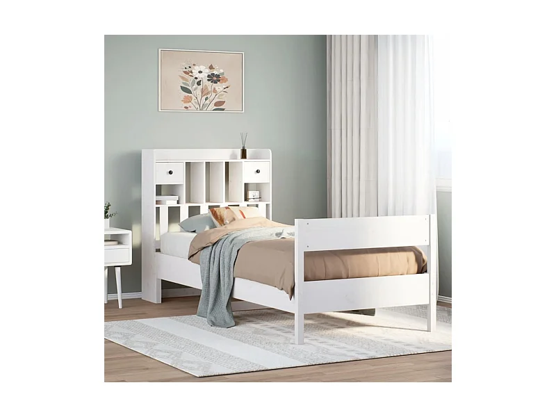 Massivholzbett mit Regal ohne Matratze Weiß 90x190 cm Kiefer