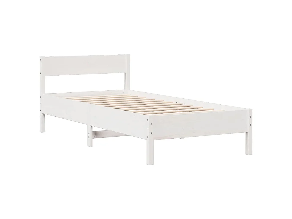 Lit bibliothèque sans matelas blanc 90x190cm bois de pin massif