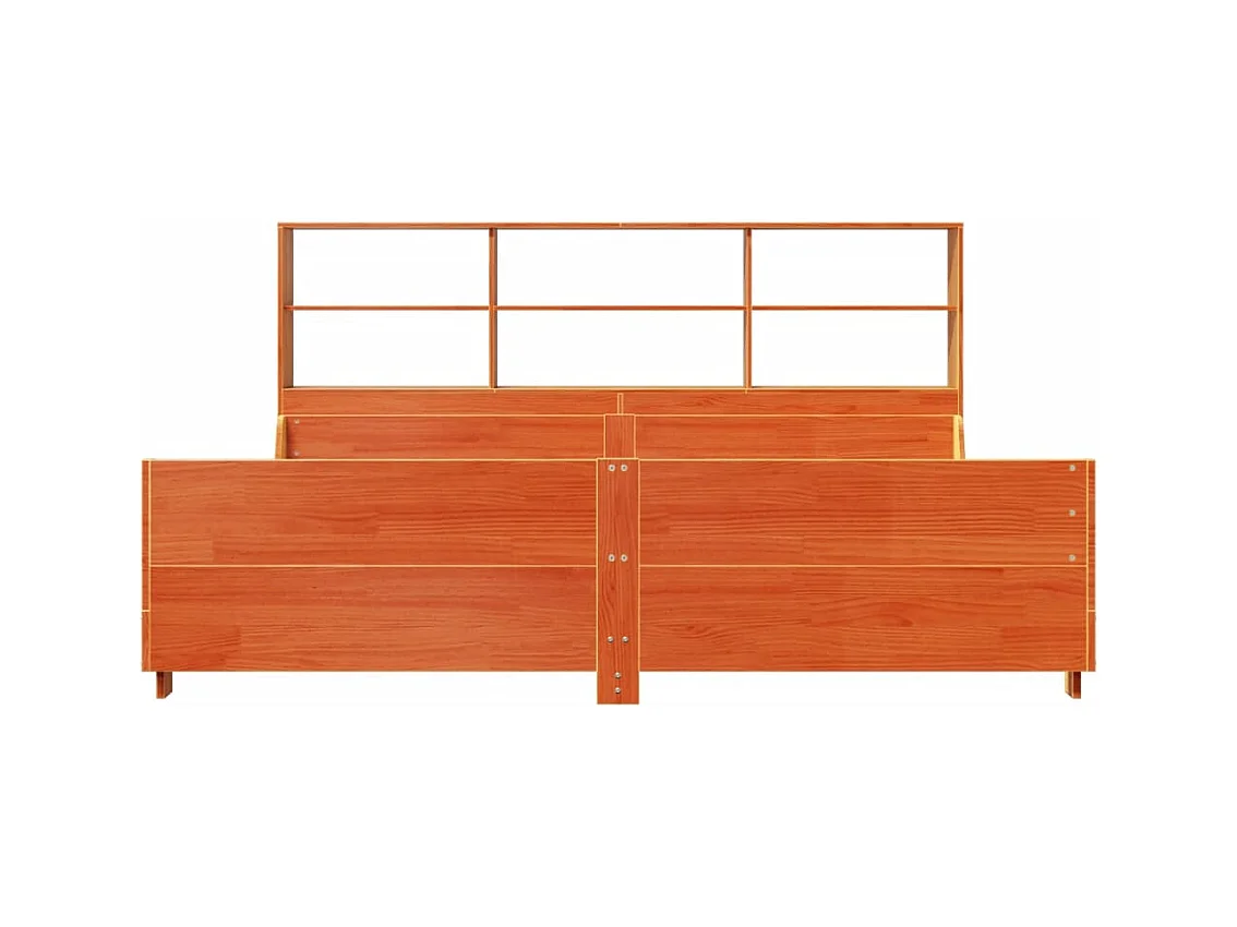 Lit bibliothèque sans matelas cire marron 200x200cm bois massif