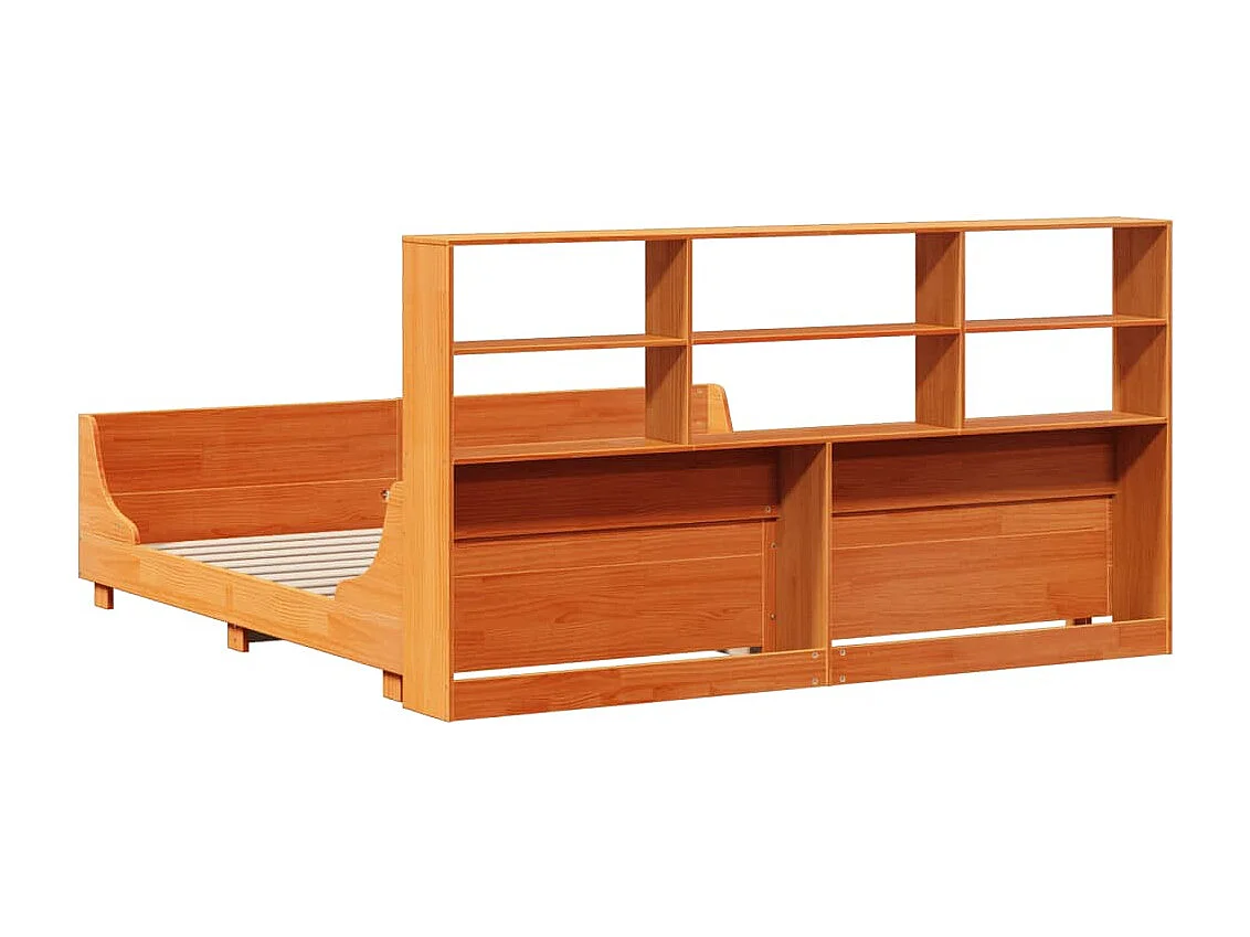Lit bibliothèque sans matelas cire marron 200x200cm bois massif