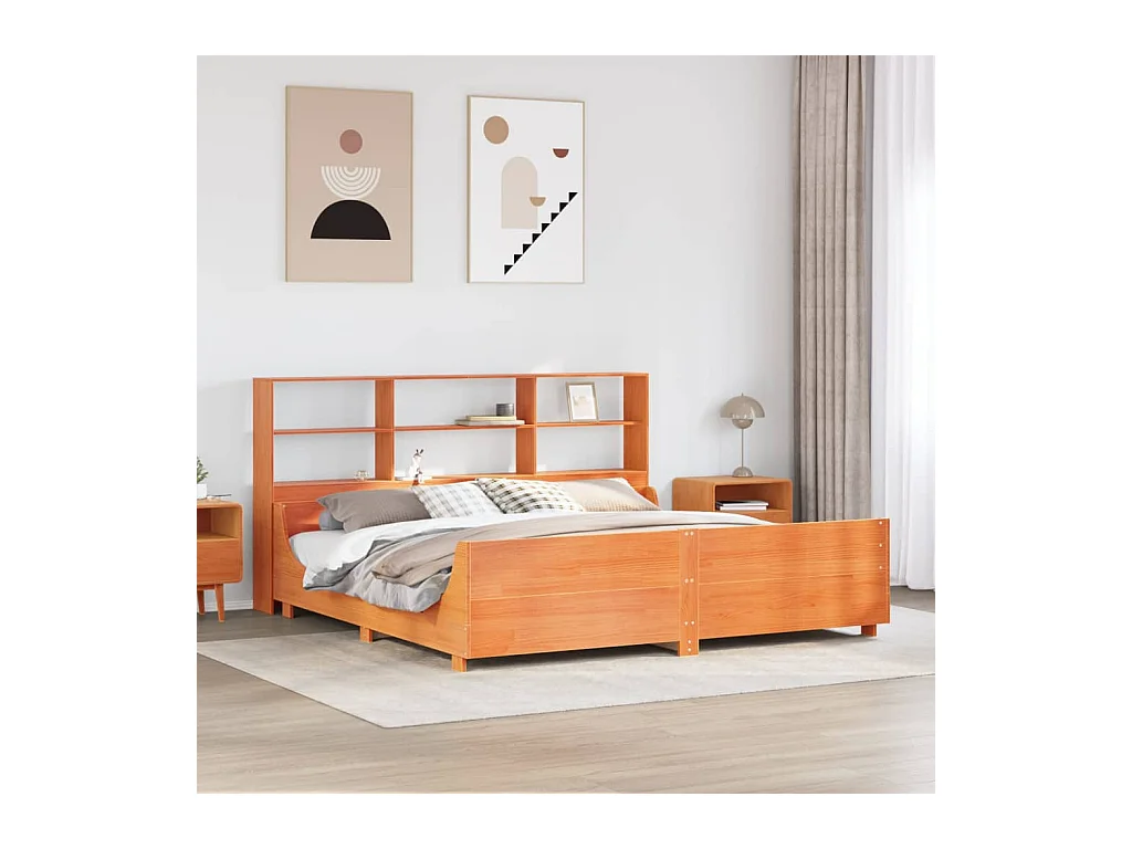 Letto Libreria senza Materasso Marrone Cera 200x200 cm Legno
