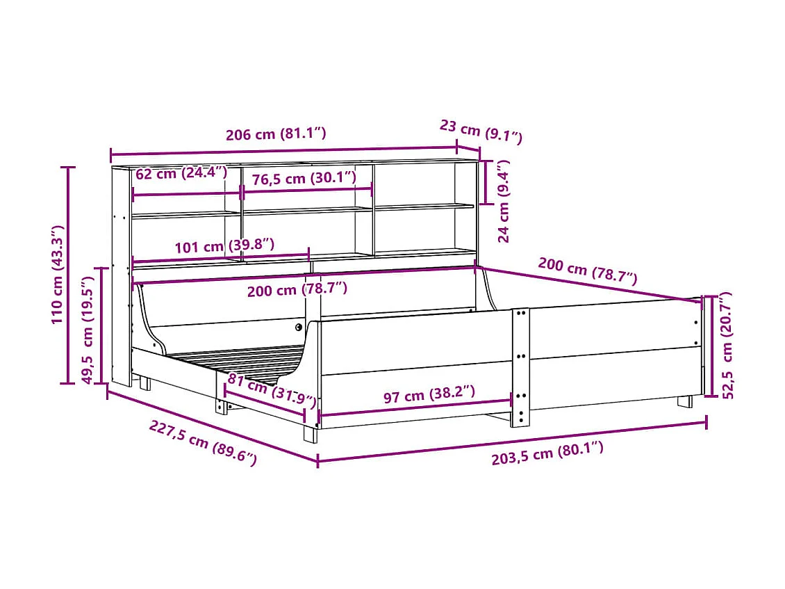 Massivholzbett ohne Matratze Wachsbraun 200x200 Massivholz