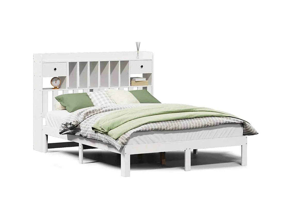 Lit bibliothèque sans matelas blanc 160x200 cm bois pin massif