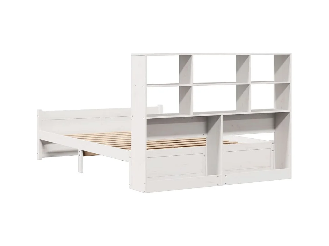 Lit bibliothèque sans matelas blanc 160x200 cm bois pin massif