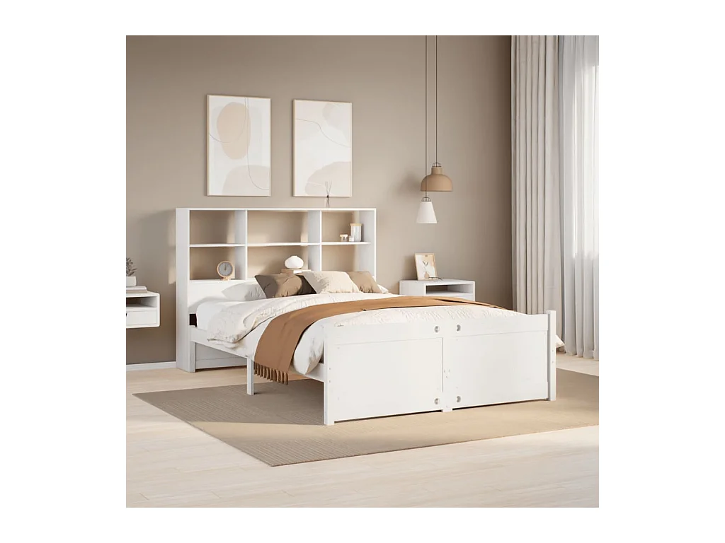 Lit bibliothèque sans matelas blanc 160x200 cm bois pin massif