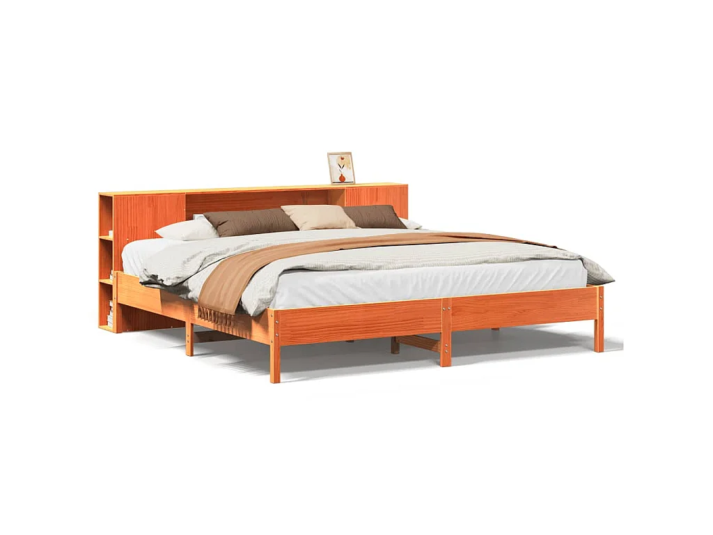 Letto Libreria senza Materasso Marrone Cera 200x200 cm in Pino