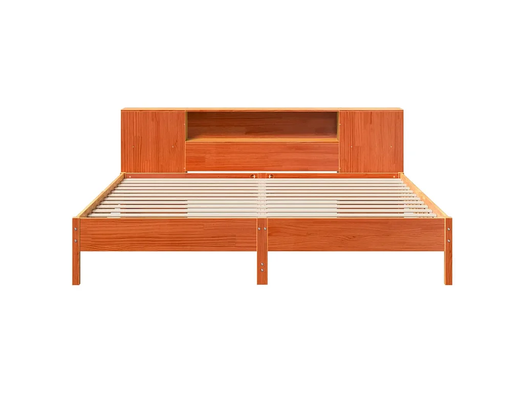 Letto Libreria senza Materasso Marrone Cera 200x200 cm in Pino