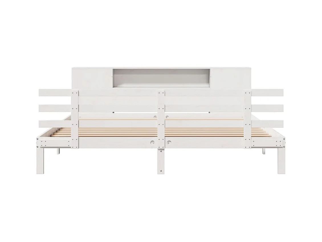 Cama con estantería sin colchón madera maciza blanca 180x200 cm