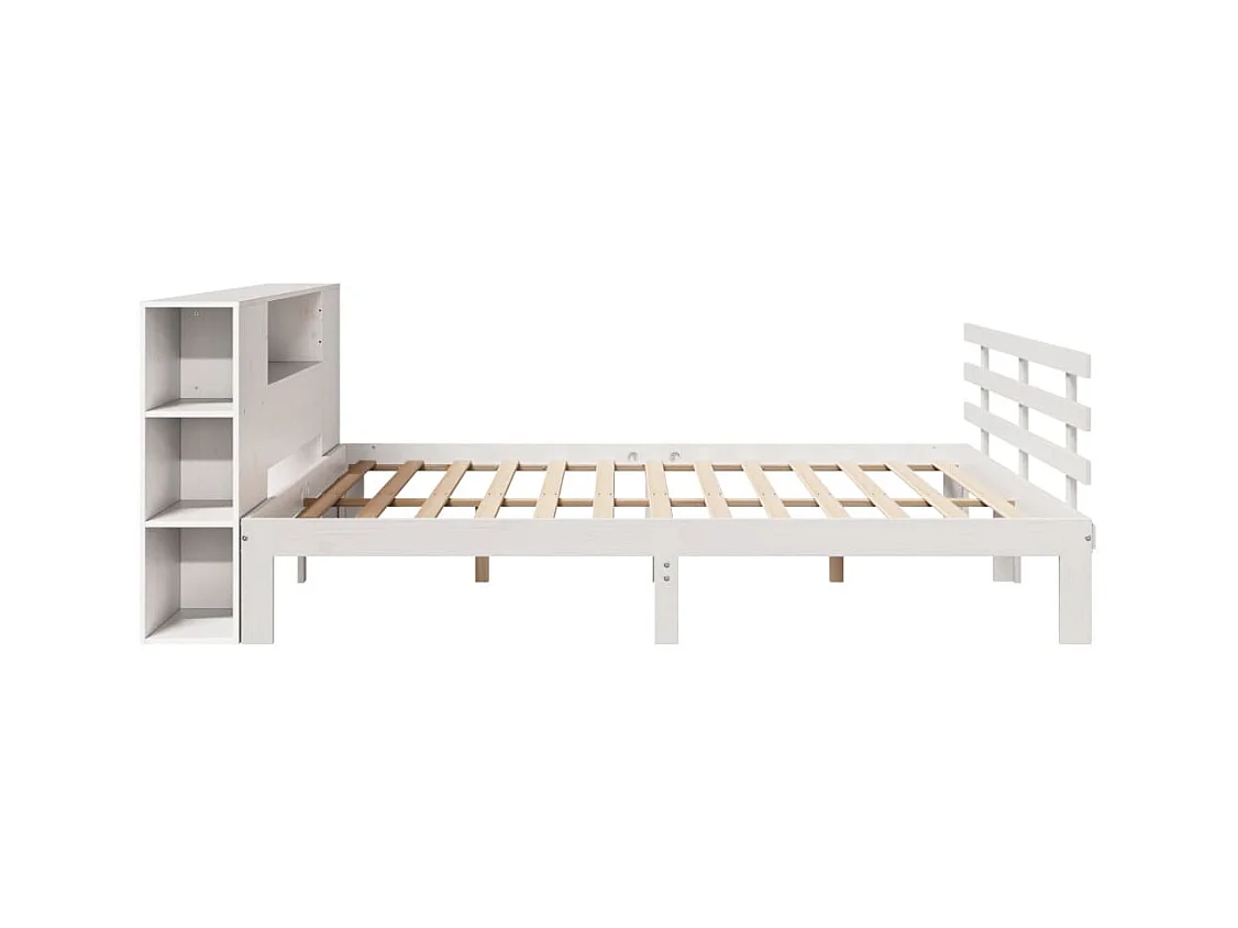 Cama con estantería sin colchón madera maciza blanca 180x200 cm