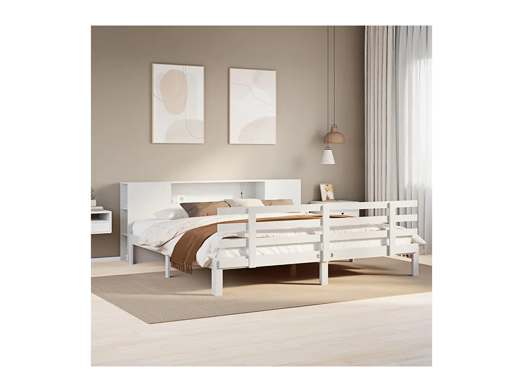 Lit bibliothèque sans matelas blanc 180x200 cm bois pin massif