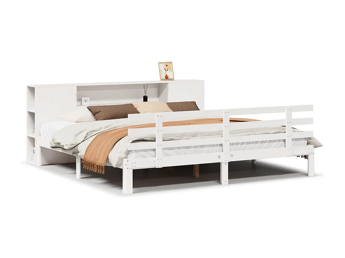 Cama com estante sem colchão 180x200 cm pinho maciço branco