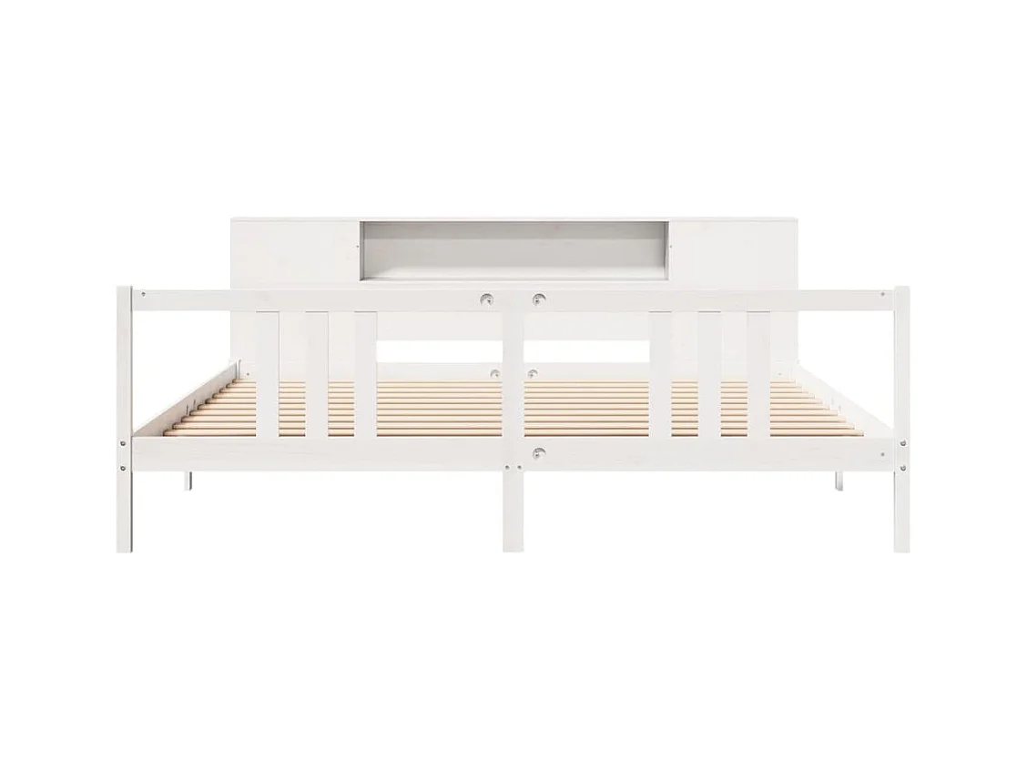 Lit bibliothèque sans matelas blanc 200x200 cm bois pin massif