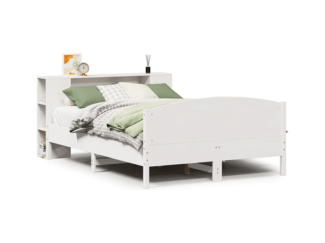 Lit bibliothèque sans matelas blanc 135x190 cm bois pin massif