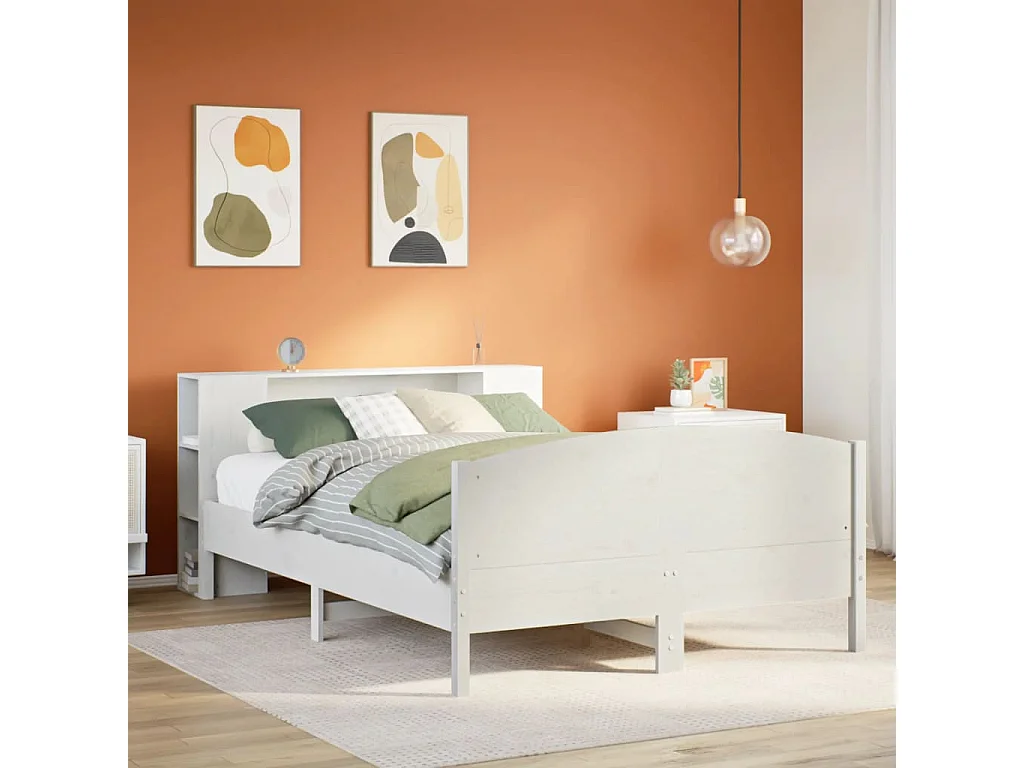 Cama com estante sem colchão 135x190 cm pinho maciço branco