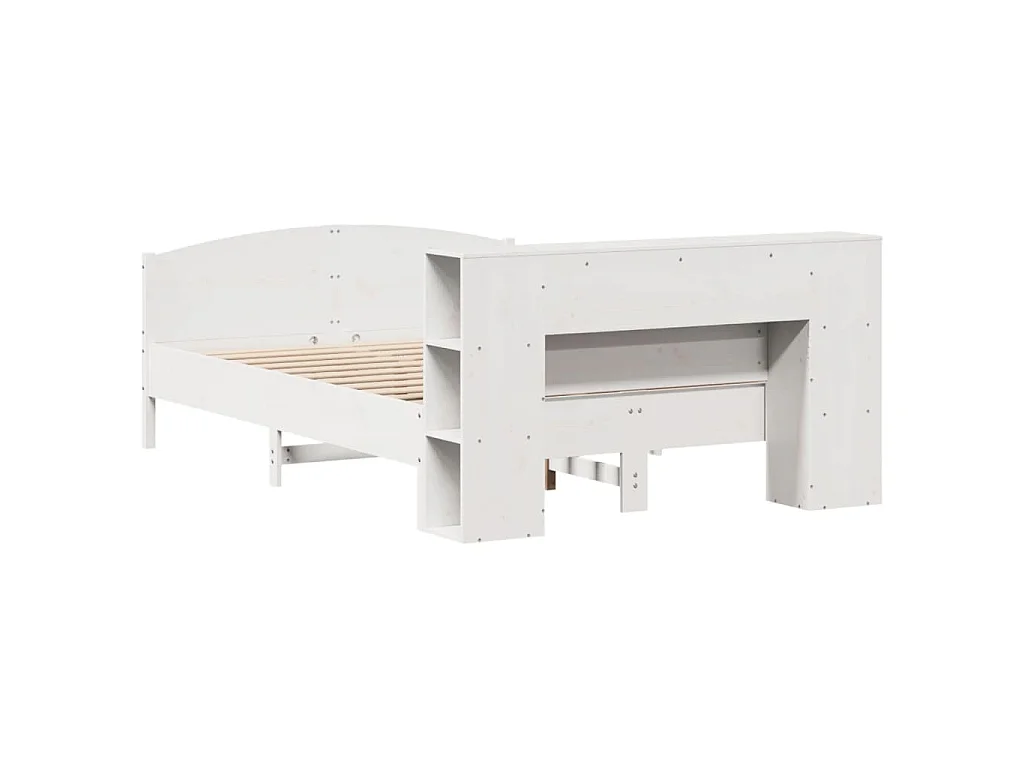 Lit bibliothèque sans matelas blanc 135x190 cm bois pin massif