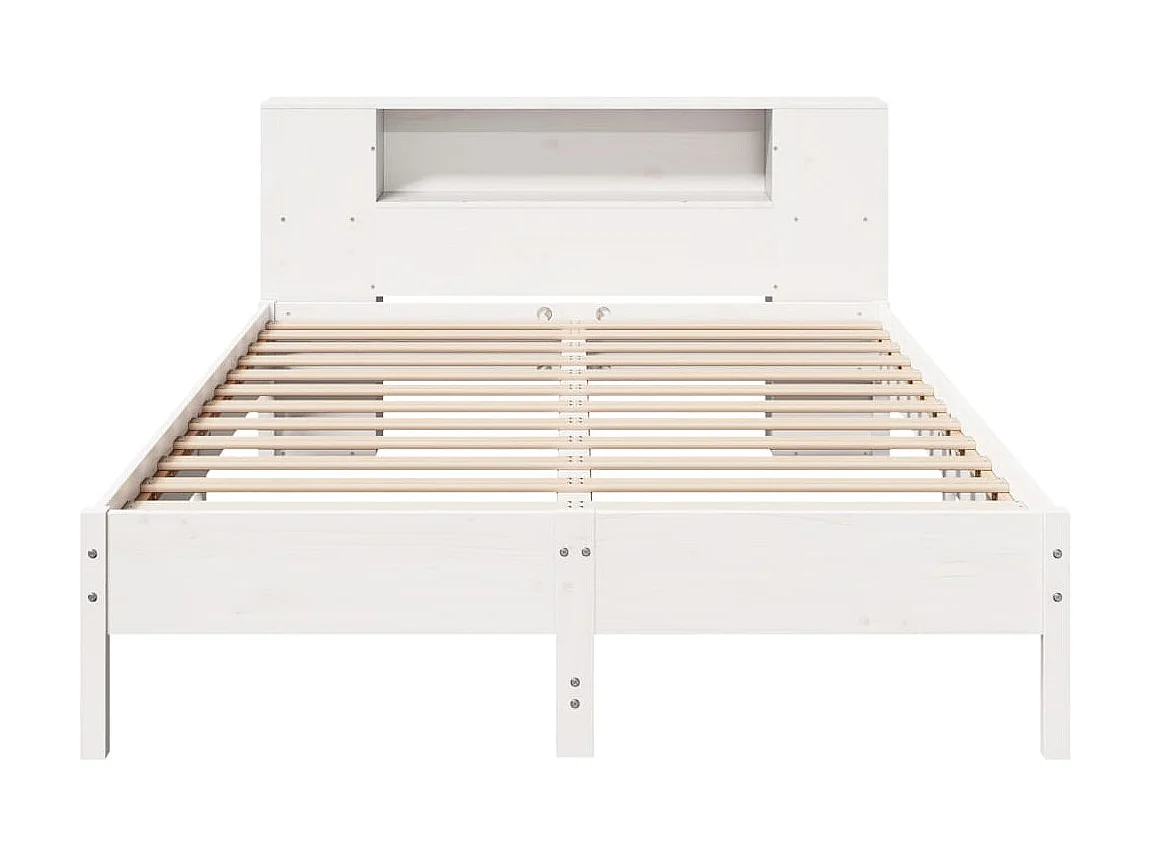 Massivholzbett mit Regal ohne Matratze Weiß 150x200 cm Kiefer