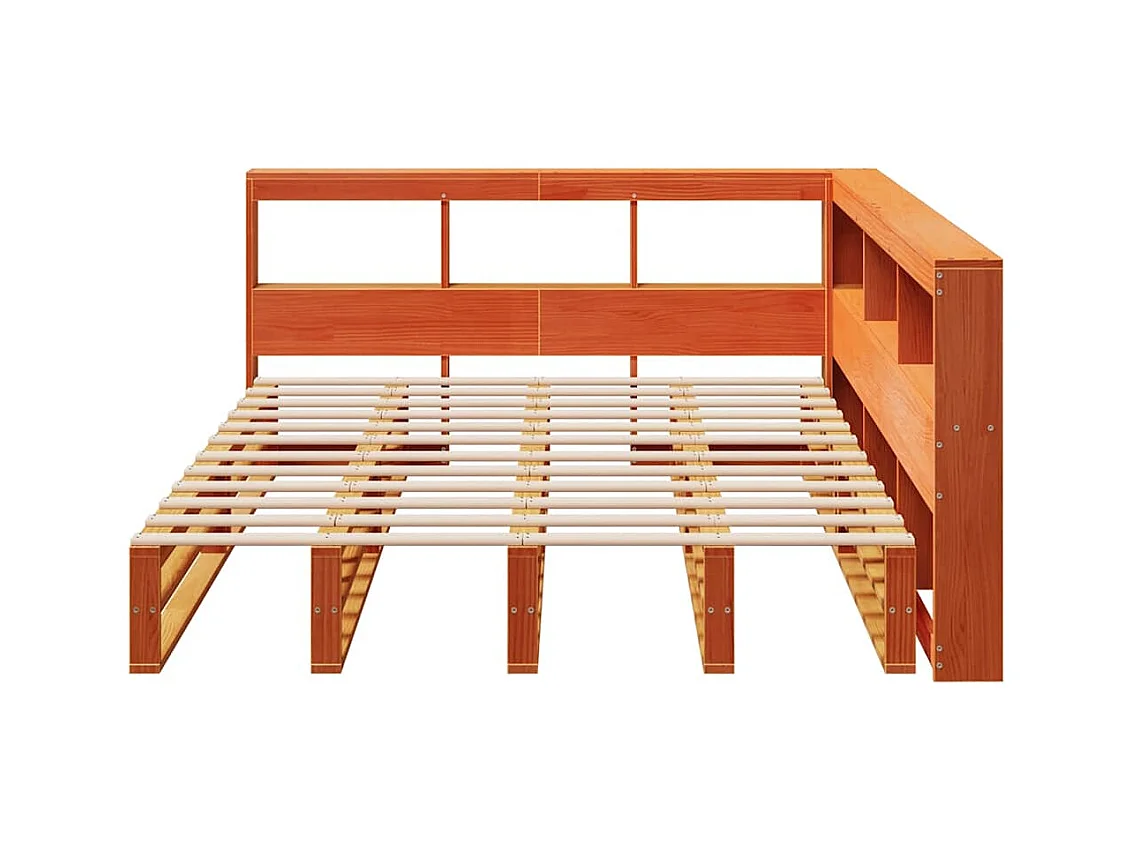 Lit bibliothèque sans matelas cire marron 140x190 cm pin massif