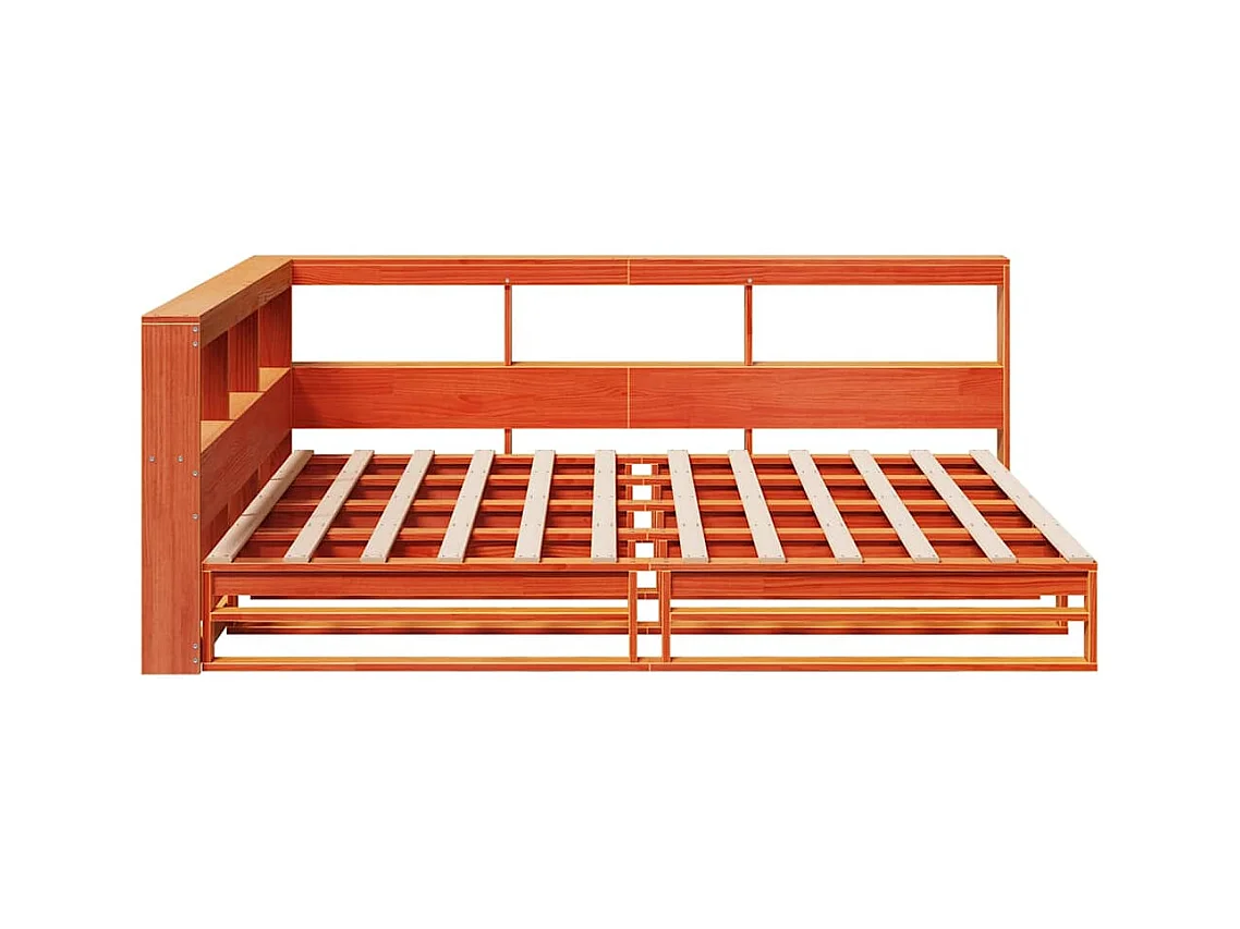 Lit bibliothèque sans matelas cire marron 140x190 cm pin massif