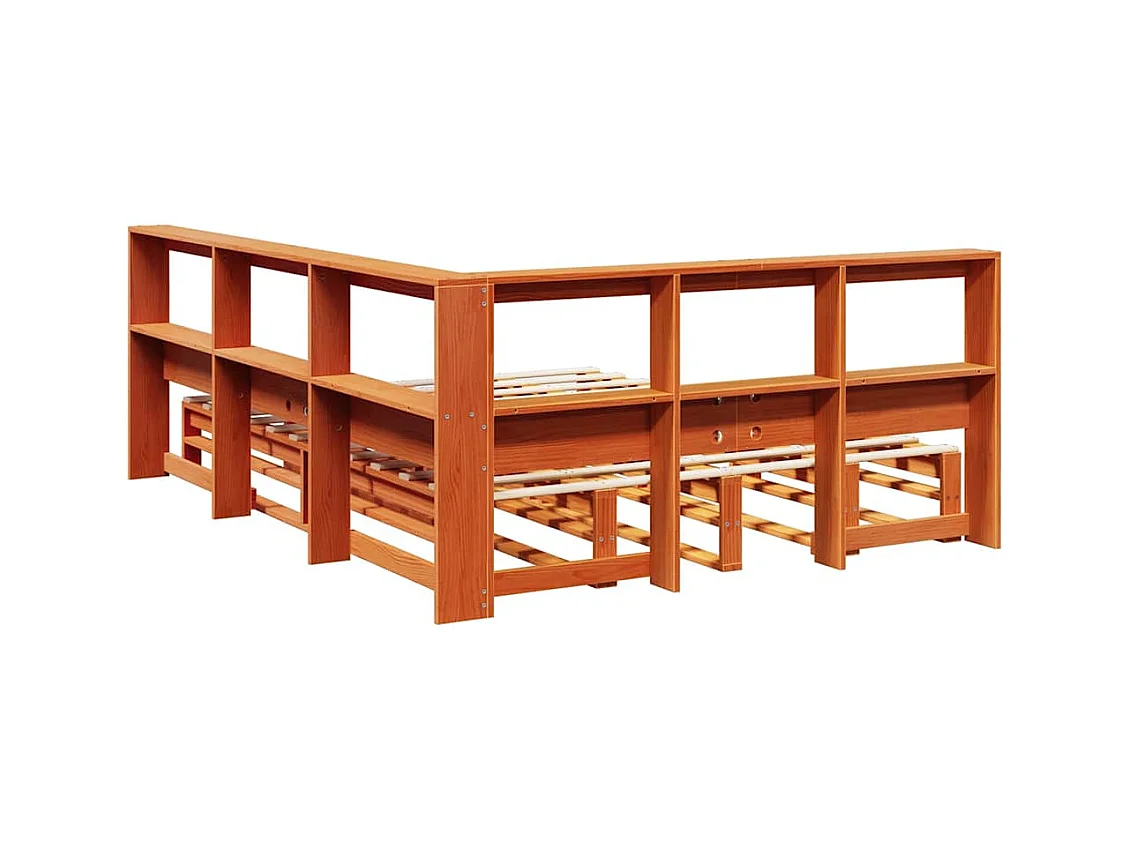 Lit bibliothèque sans matelas cire marron 140x190 cm pin massif