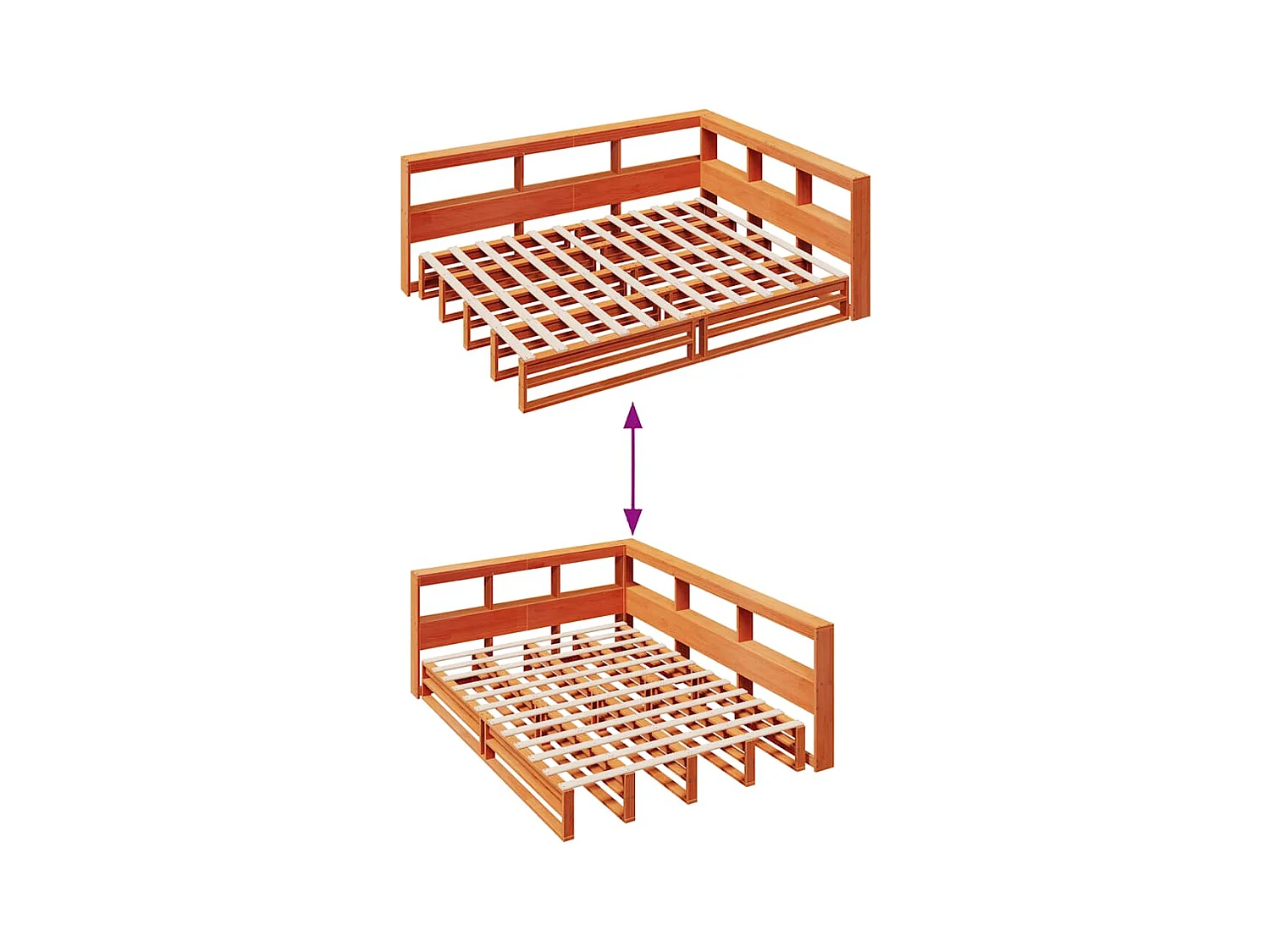 Lit bibliothèque sans matelas cire marron 140x190 cm pin massif
