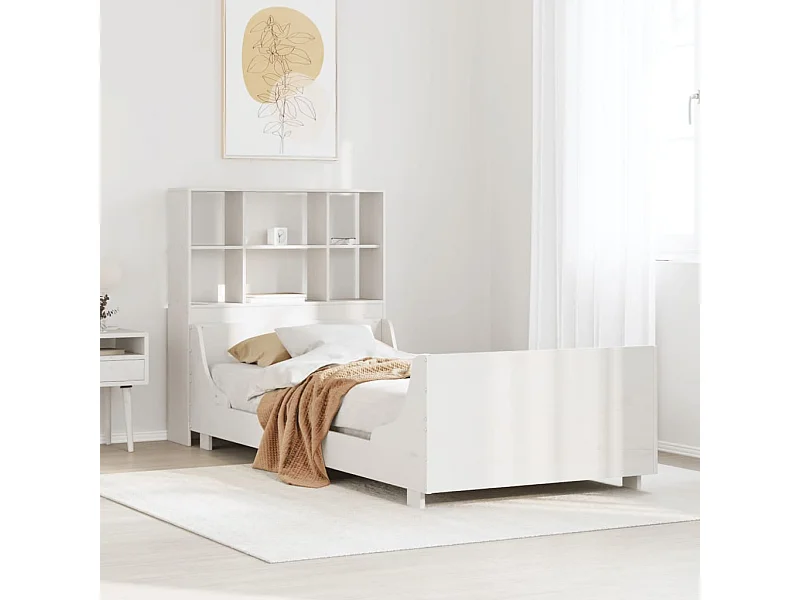 Cama con estantería sin colchón madera maciza blanca 90x200 cm