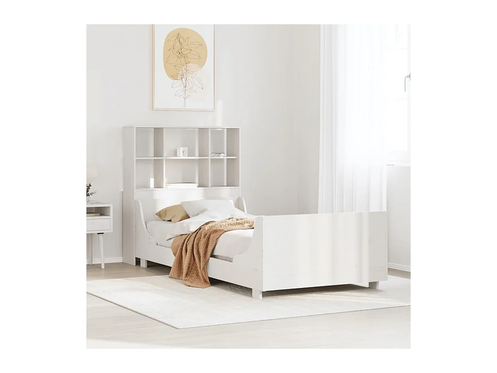 Lit bibliothèque sans matelas blanc 90x200 cm bois massif
