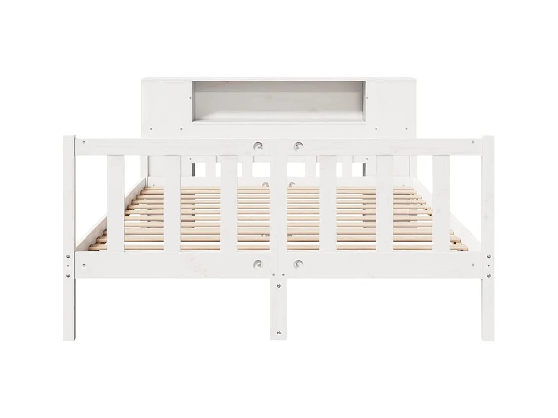 Massivholzbett mit Regal ohne Matratze Weiß 150x200 cm Kiefer