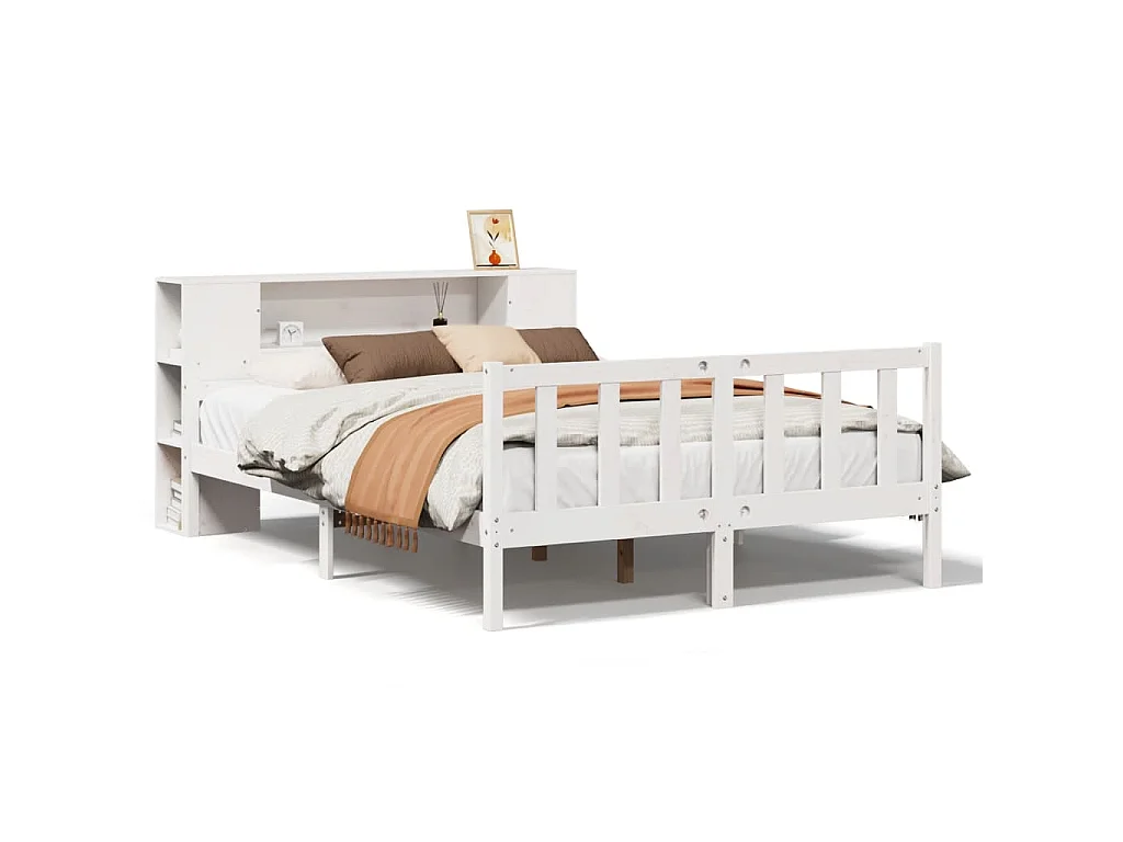 Lit bibliothèque sans matelas blanc 150x200 cm bois pin massif