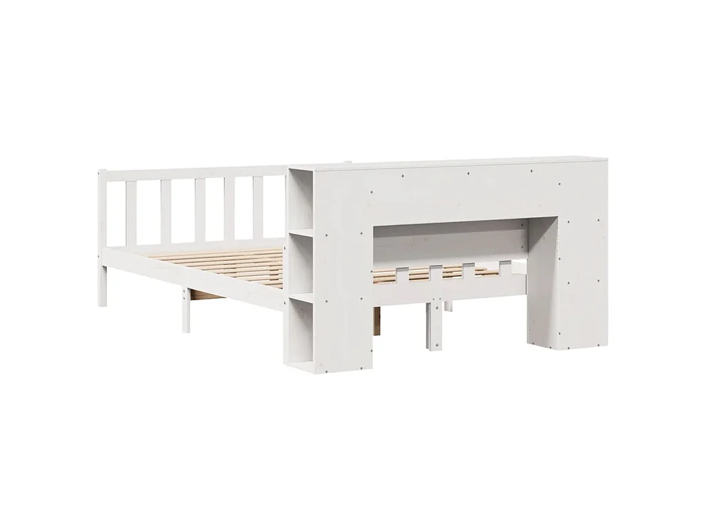 Lit bibliothèque sans matelas blanc 150x200 cm bois pin massif