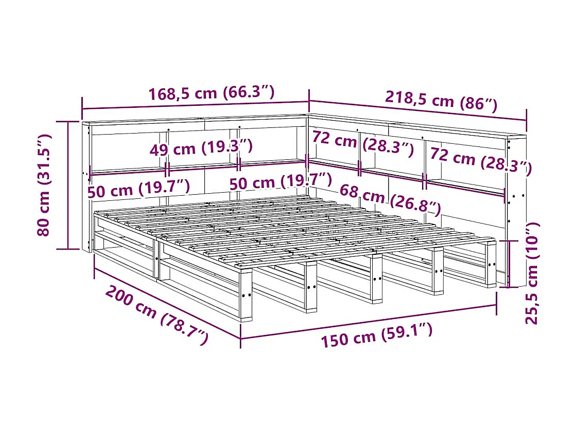 Massivholzbett mit Regal ohne Matratze Wachsbraun 150x200 cm