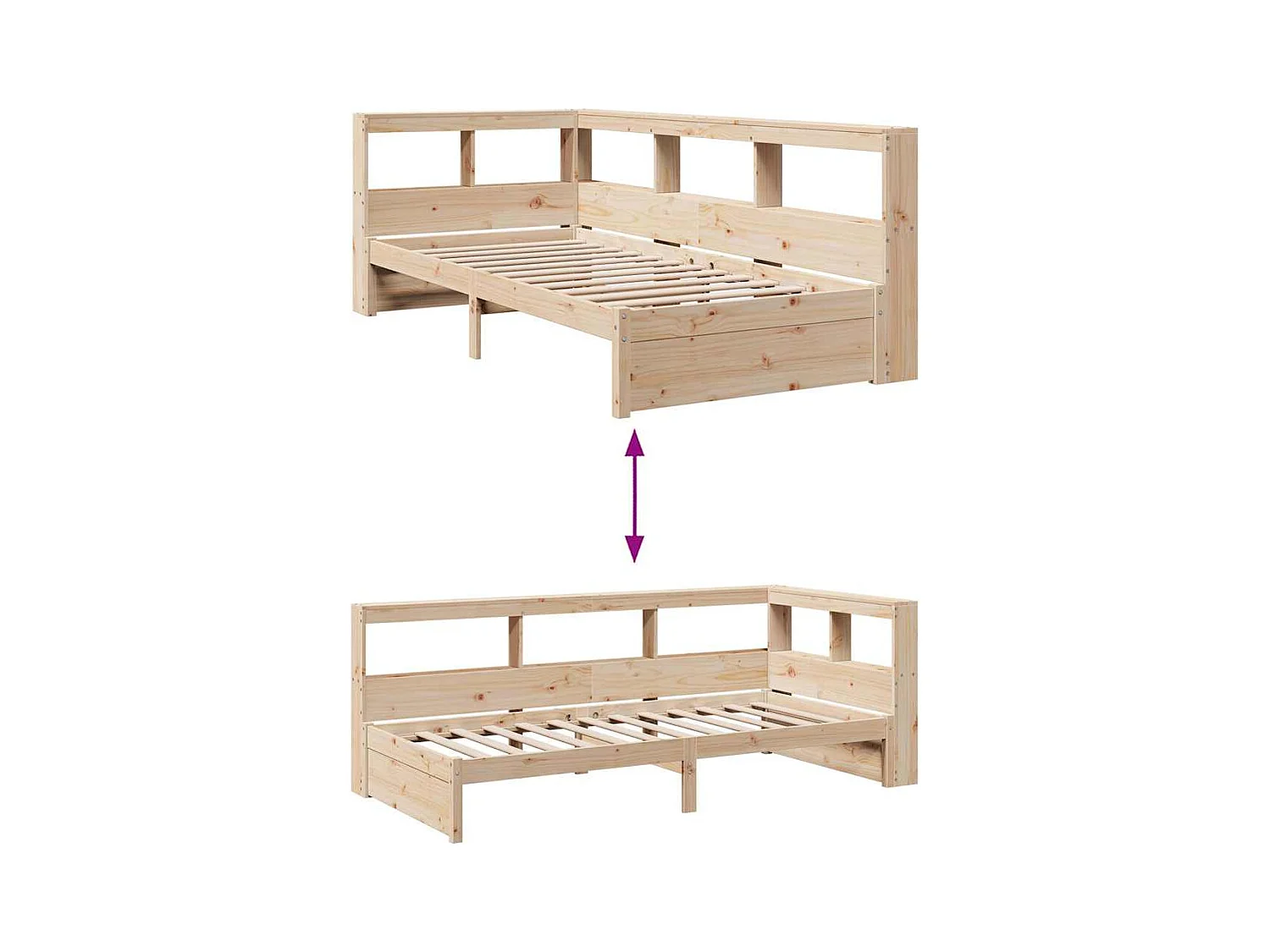 Lit bibliothèque sans matelas 100x200 cm bois massif de pin