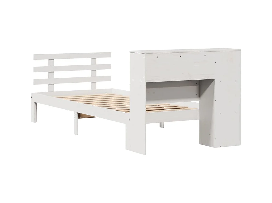 Lit bibliothèque sans matelas blanc 75x190cm bois de pin massif