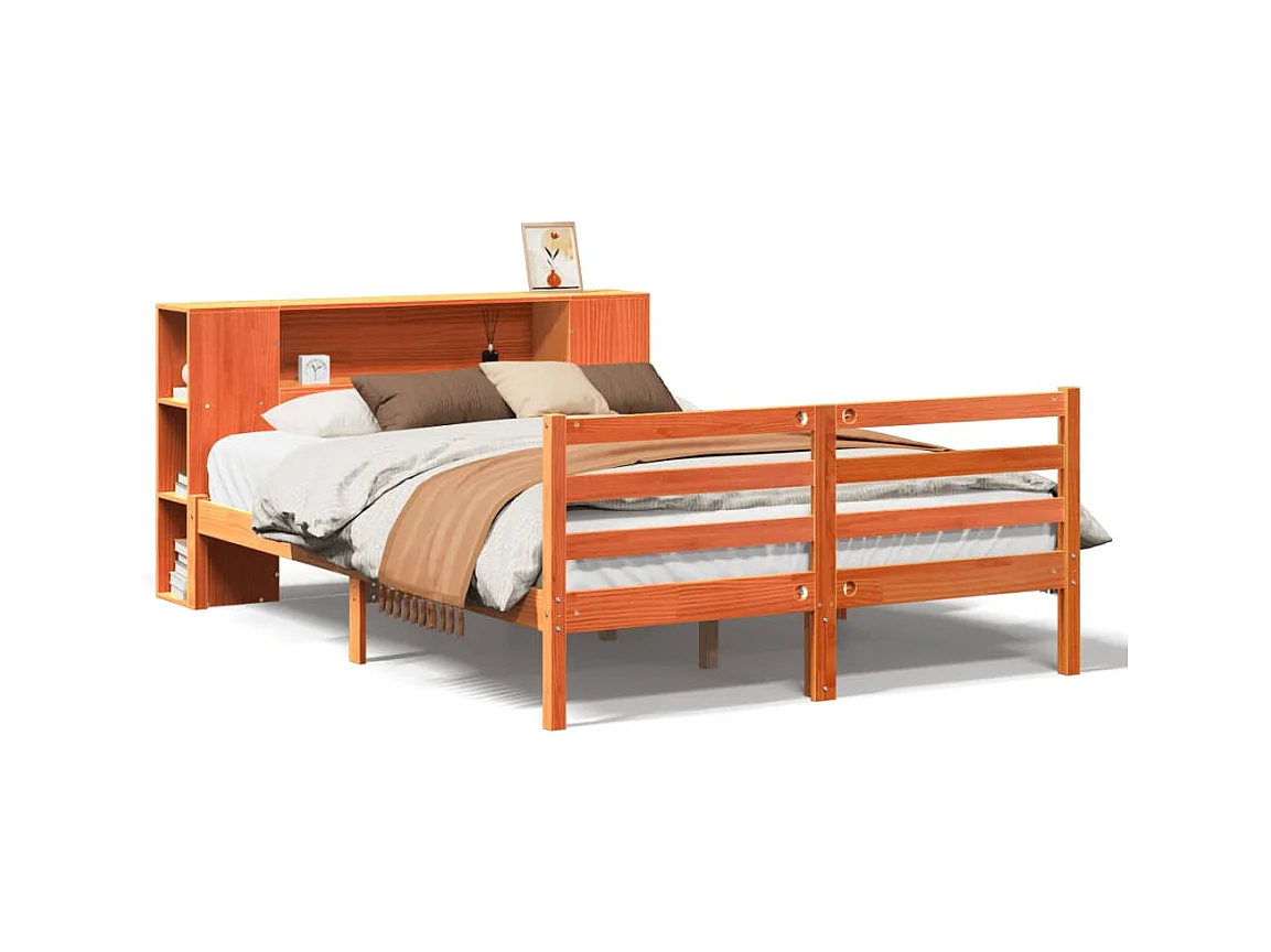 Massivholzbett mit Regal ohne Matratze Wachsbraun 150x200 cm