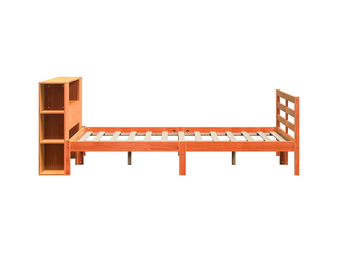 Massivholzbett mit Regal ohne Matratze Wachsbraun 150x200 cm