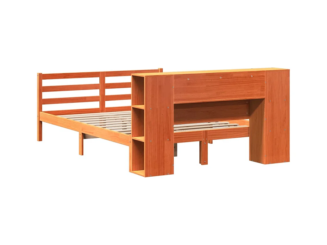 Massivholzbett mit Regal ohne Matratze Wachsbraun 150x200 cm