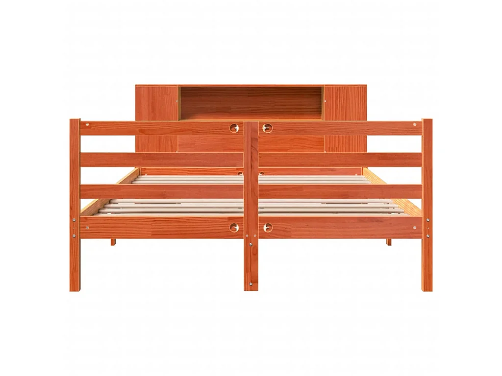 Lit bibliothèque sans matelas cire marron 150x200 cm pin massif