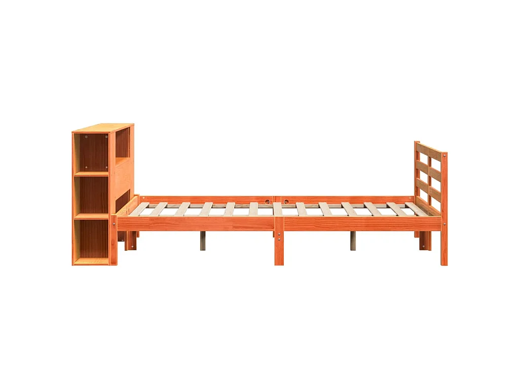 Lit bibliothèque sans matelas cire marron 150x200 cm pin massif