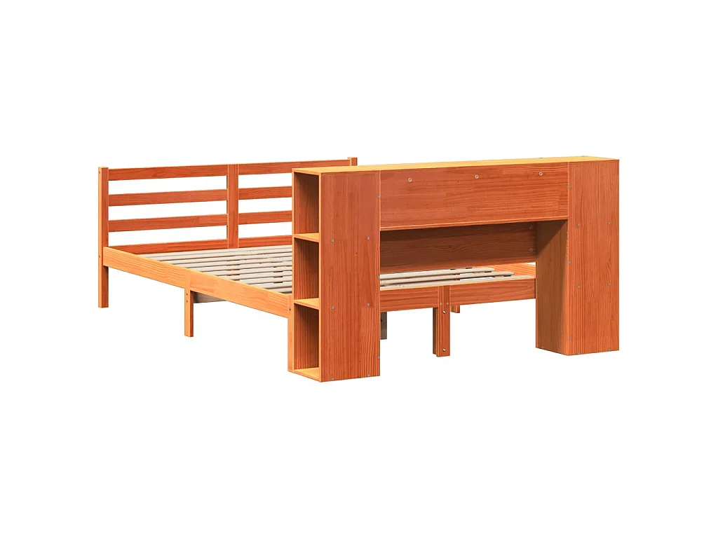 Lit bibliothèque sans matelas cire marron 150x200 cm pin massif
