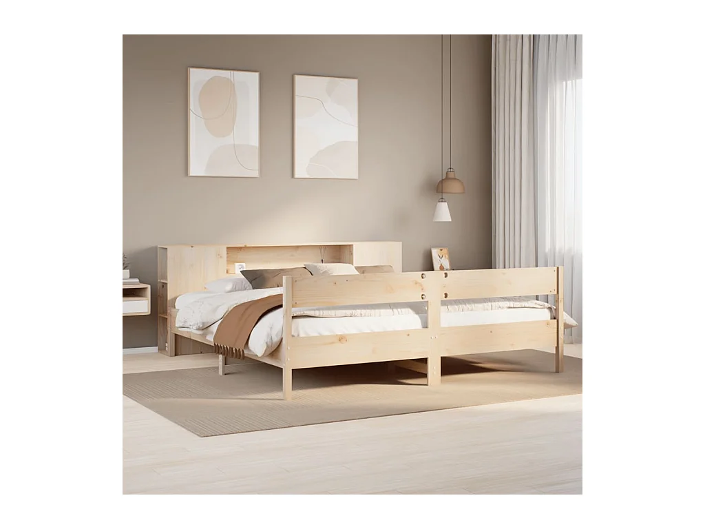 Lit bibliothèque sans matelas 180x200 cm bois massif de pin
