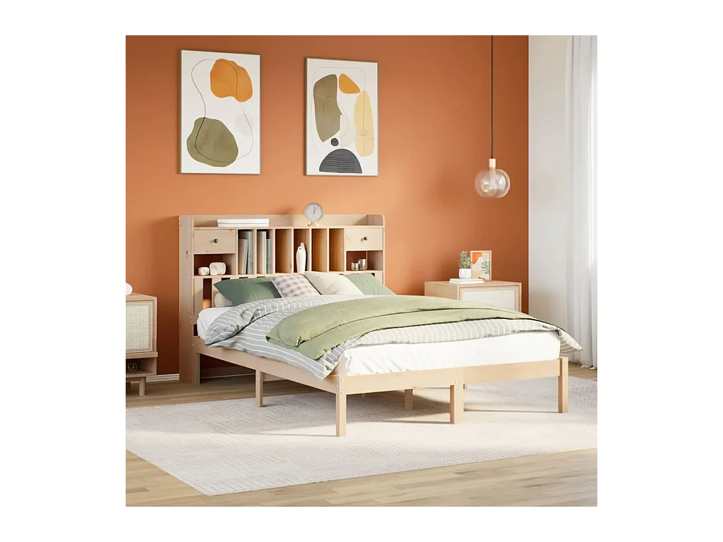Bed met boekenkast zonder matras massief grenenhout 140x200 cm